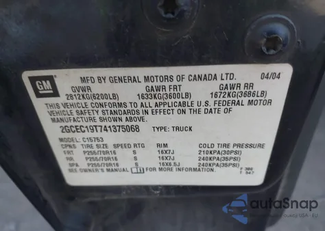 2004 Chevrolet Silverado 1500 Ls from USA, damaged, VIN 2GCEC19T741375068